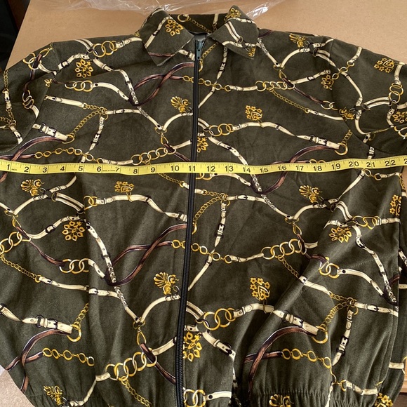 VTG BonWorth Equestrian Print Jacket. L/XL P. Green with Gold & Brown Print - Picture 8 of 11